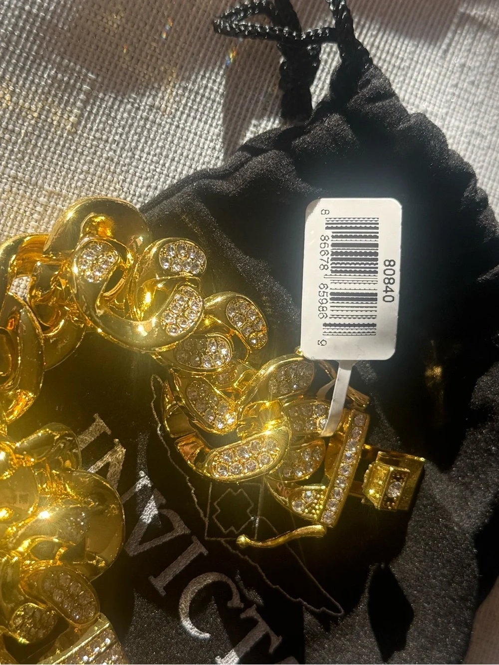 NWT Invicta Elements Iced Out Gold Cuban Link Bracelet 80840 Crystal Pavé